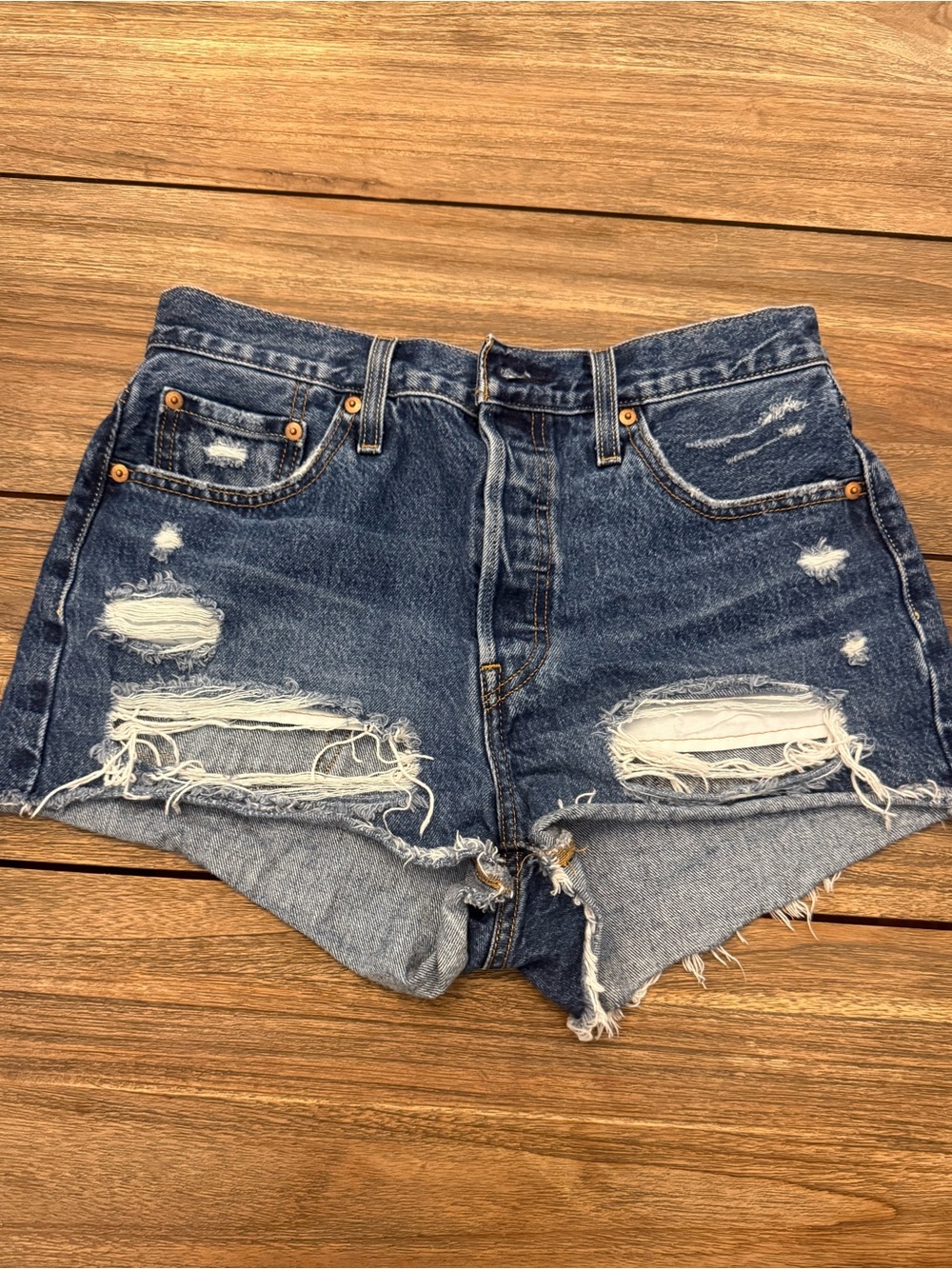 Levi's Distressed Dark Blue Denim Jean Shorts